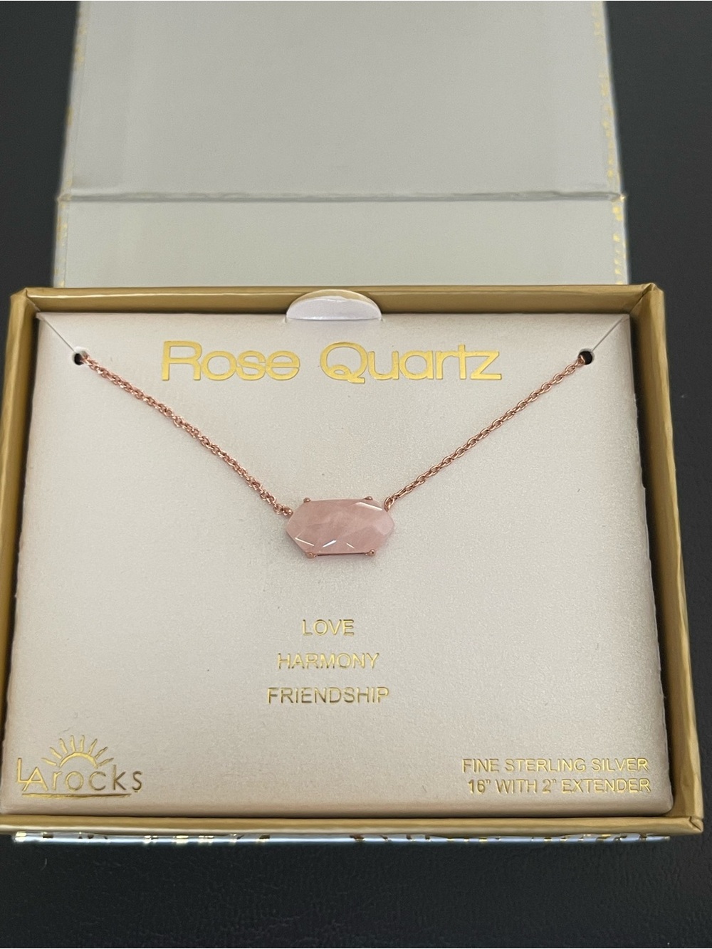 NIB New in Box Rose Quartz 16” Necklace LA Rocks